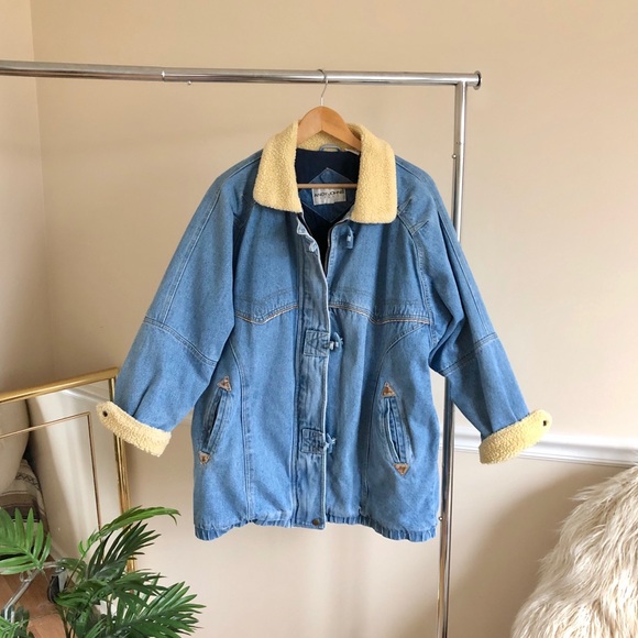 Jackets & Blazers - Sherpa Collar Oversized Denim Boho Leather Coat